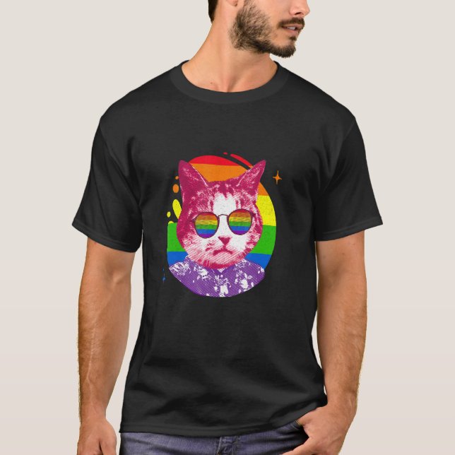 Camiseta Cat Meme Rainbow Sunglass Lgbt Pride Love (Frente)