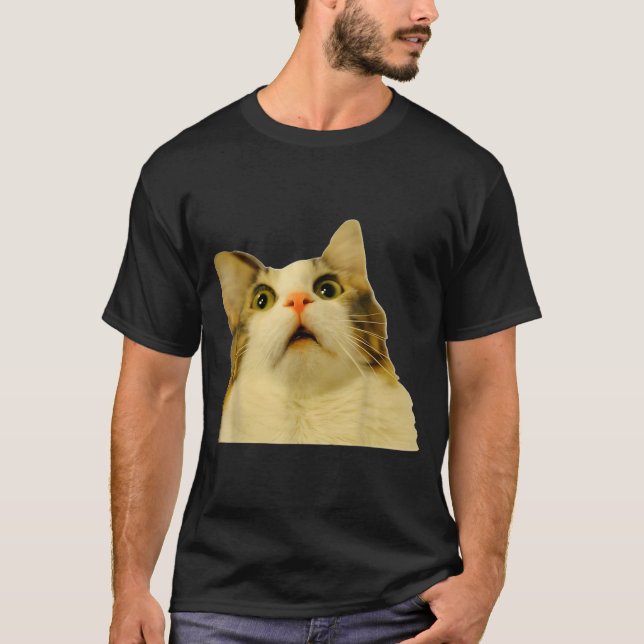Camiseta Cat Meme Shock Cat Face Funny Meme Cat Silly Gift  (Frente)
