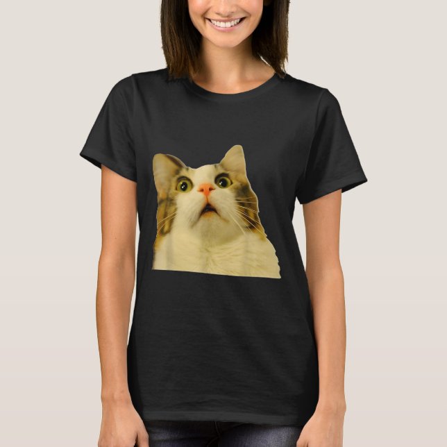 Camiseta Cat Meme Shock Cat Face Funny Meme Cat Silly Gift  (Frente)