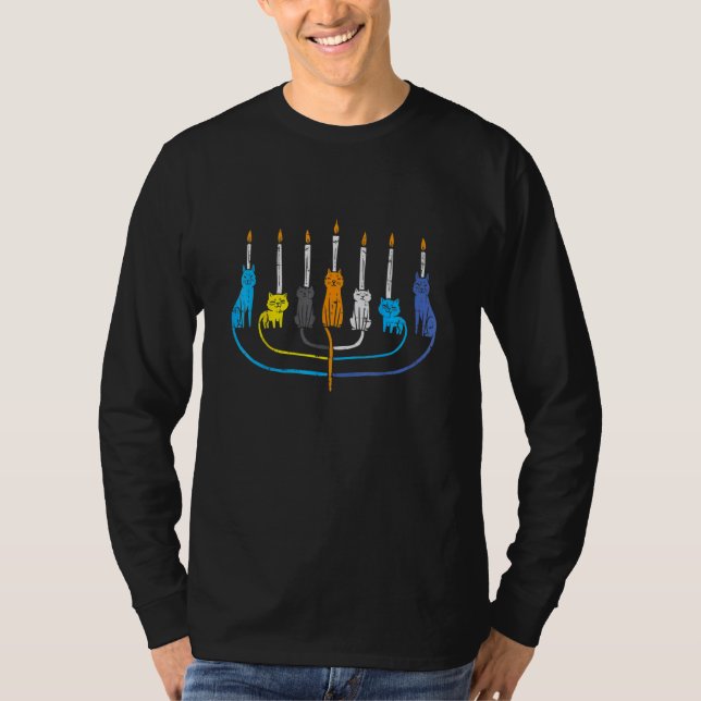Camiseta Cat Menorah Cute Jewish Kitten Hanukkah Chanukah P (Frente)