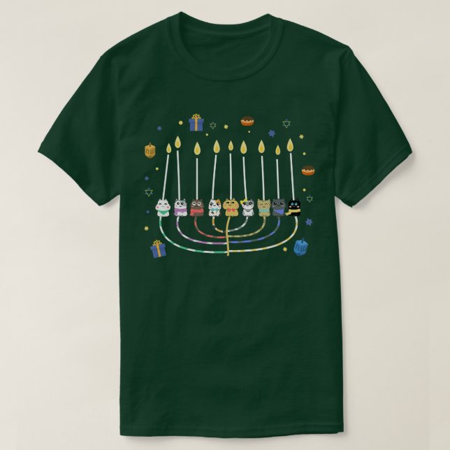 Camiseta Cat Menorah Funny Hanukkah Decor Hanukcats Chanuka (Frente do Design)
