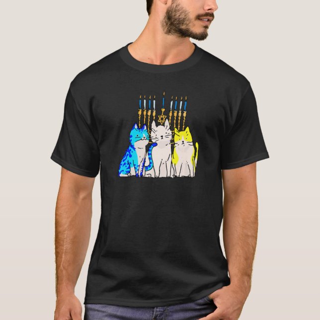 Camiseta Cat Menorah Hanukkah Cute Kitten Chanukah Jewish H (Frente)