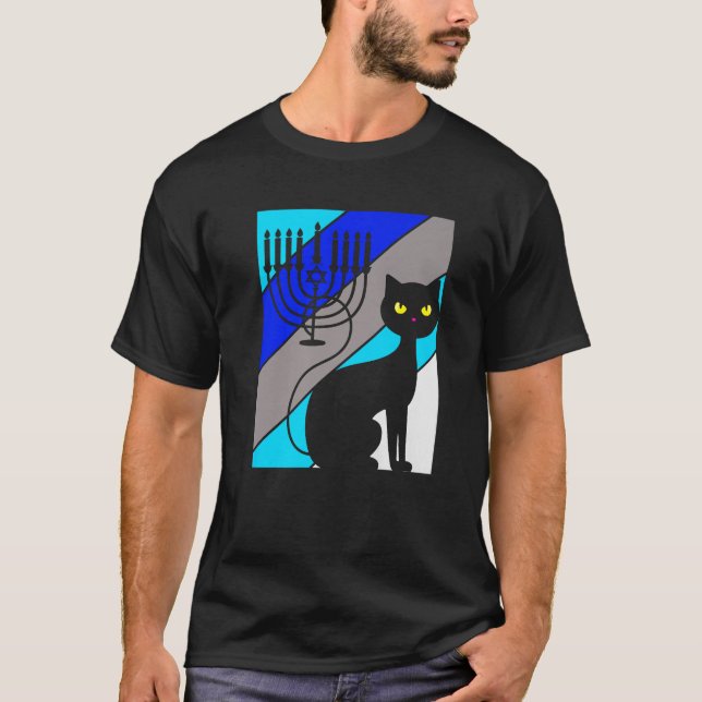 Camiseta Cat Menorah Hanukkah Cute Kitten Chanukah judeu F (Frente)