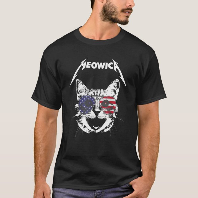Camiseta Cat Meowica 4 De Julho Banda Americana (Frente)