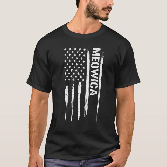 Camiseta Cat Meowica - American Flag Sayings (Frente)