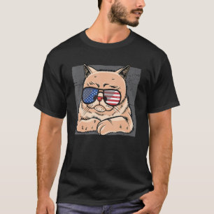 Camiseta Cat Meowica Usa Bandeira Óculos De Sol Para Felino