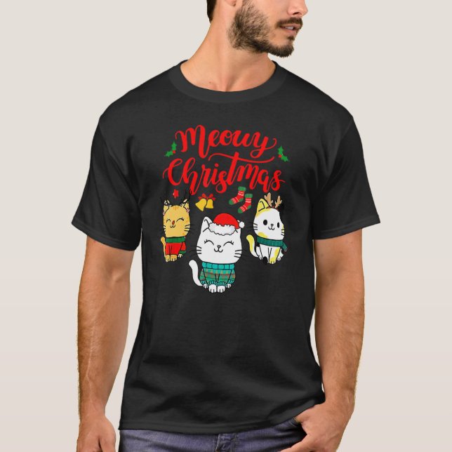 Camiseta Cat Meowy Family Matching Christmas Pajamas Santa  (Frente)