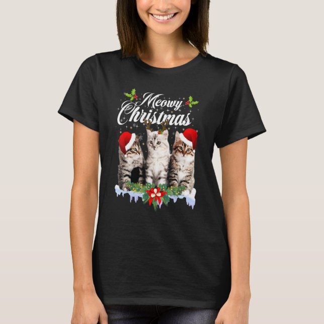 Camiseta Cat Meowy Family Matching Christmas Pajamas Santa  (Frente)
