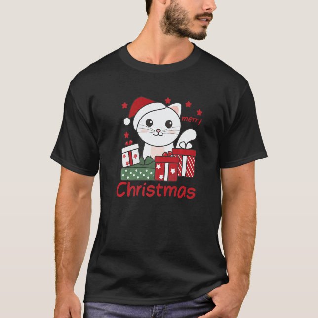 Camiseta Cat Merry Christmas Winter Animals Cats Christmas  (Frente)