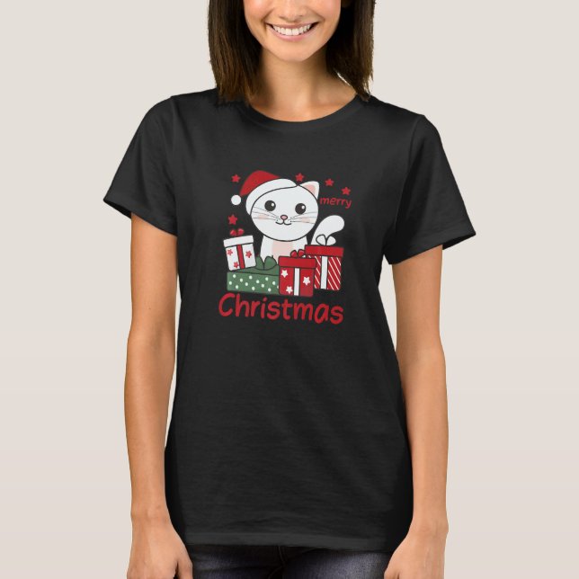 Camiseta Cat Merry Christmas Winter Animals Cats Christmas  (Frente)