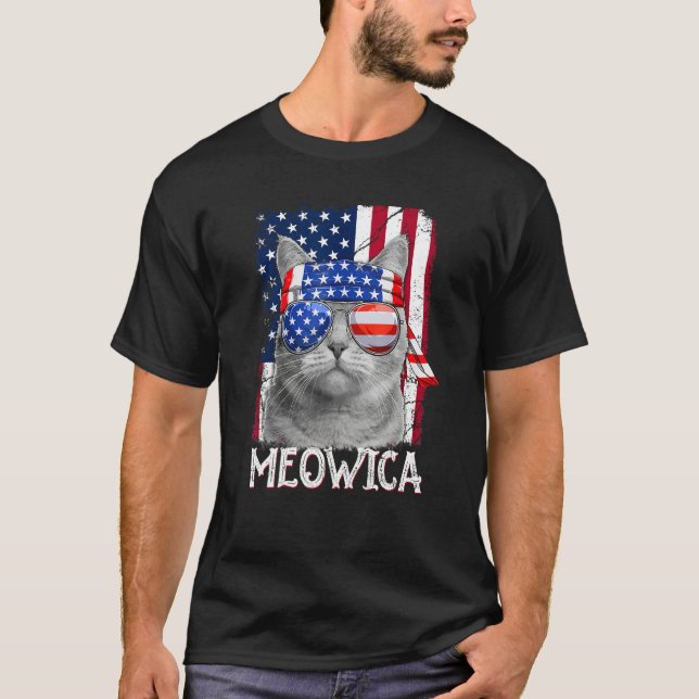 Camiseta Cat Mom and Cat Dad USA Flag  Cat 4th of july Meow (Frente)