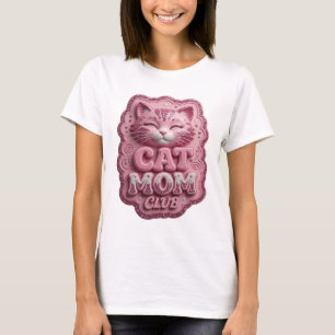 Camiseta CAT MOM CLUB Rosa Engraçada