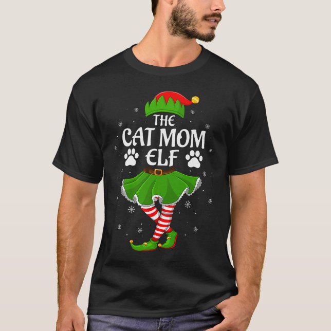 Camiseta Cat Mom Elf Christmas Family Girls Women Elf Squad (Frente)