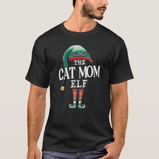 Camiseta Cat Mom Elf Christmas Group Xmas Pajama Party (Frente)