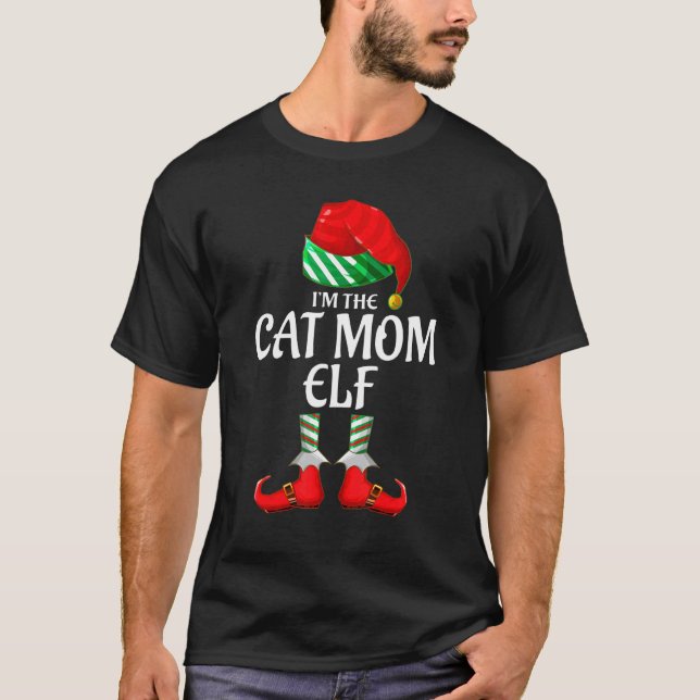 Camiseta Cat Mom Elf Group Matching Family Christmas (Frente)