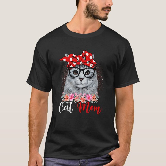 Camiseta Cat Mom Floral Dot Glasses Mothers Day Sarcastic P (Frente)