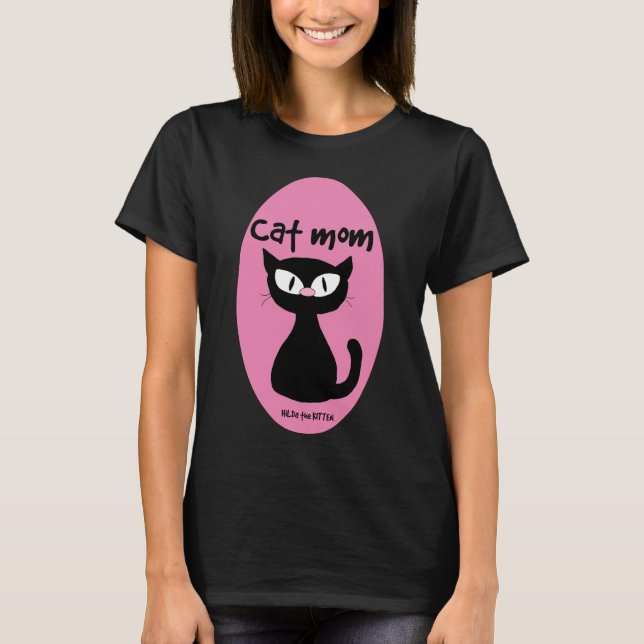 Camiseta Cat MOM, Gato-de-rosa e preto (Frente)