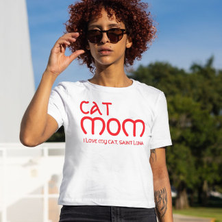 Camiseta Cat Mom Pet Lover Funny Quote Cute Red And White