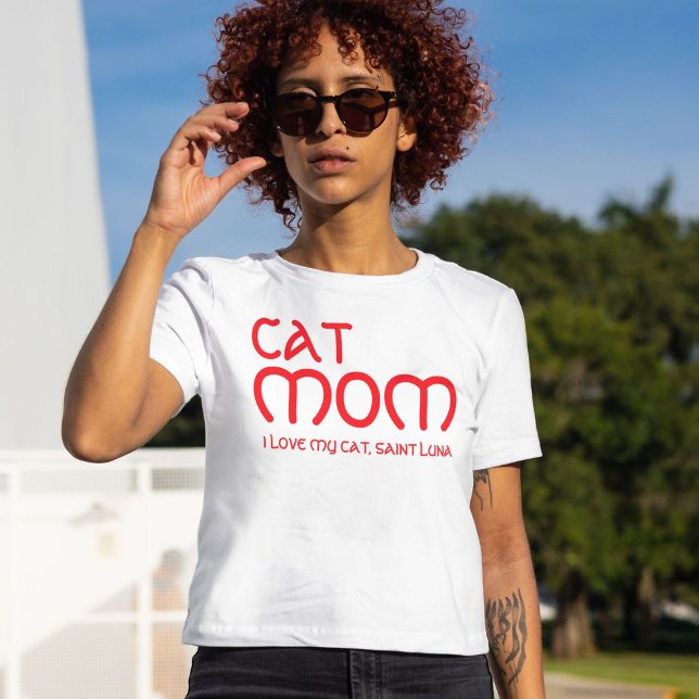 Camiseta Cat Mom Pet Lover Funny Quote Cute Red And White (Criador carregado)