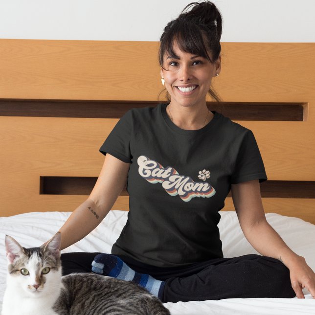 Camiseta Cat Mom Vintage Groovy Text  (Criador carregado)