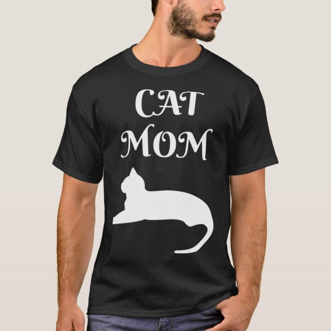 Camiseta Cat Mom White On Black (Frente)