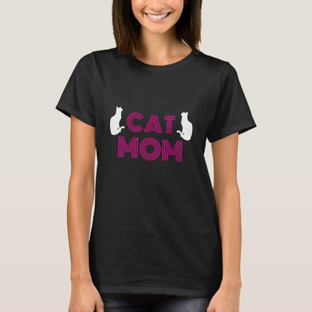 Camiseta Cat Mom Womens Tshirts with White Cat Silhouette (Frente)