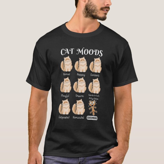 Camiseta Cat Moods Cat Meme Gato de Pepino Feliz Normal (Frente)
