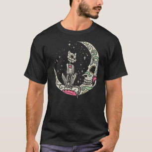 Camiseta Cat & Moon Sugar Skull Dia de Los Muertos Dia de T