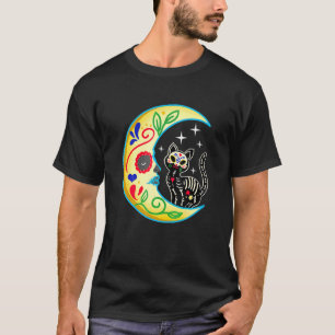 Camiseta Cat Moon Sugar Skull Dia De Los Muertos Dia Do