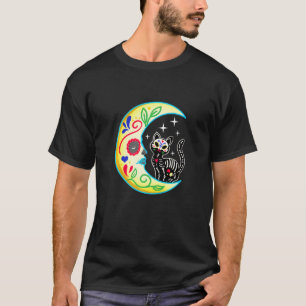 Camiseta Cat Moon Sugar Skull Dia de Los Muertos Dia do Açú