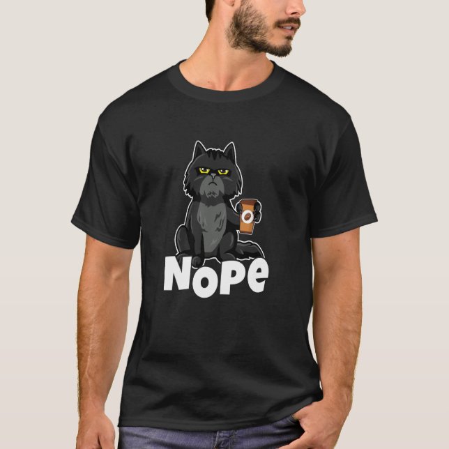 Camiseta Cat Motif Cat Coffee Fun Retro Saying Nope (Frente)
