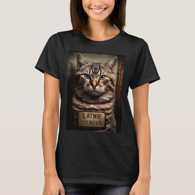 Camiseta Cat Mugshot  Catnip Dealer  Cat Dad and Cat Mom (Frente)