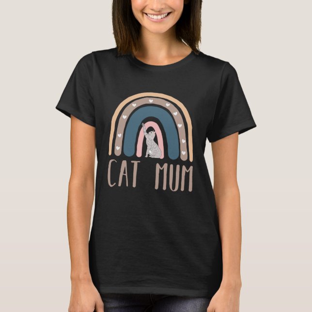 Camiseta Cat Mum Boho Rainbow Kitten Theme (Frente)