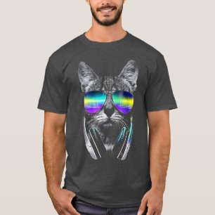Camiseta Cat Music Gifts Cat DJ Vestindo Fones de ouvido Mu