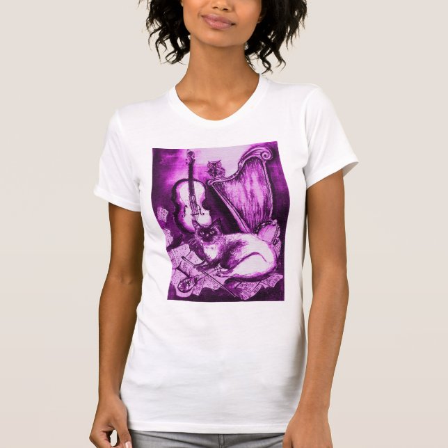 Camiseta CAT MUSICAL, Violeta Roxa e Branco (Frente)