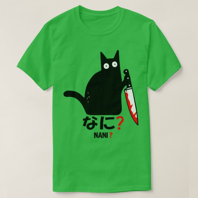 Camiseta Cat Nani Assassino Gato Negro Com Faca Halloween  (Frente do Design)