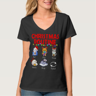 Camiseta Cat Natal Routine Coma Beber Bebida Assista ao Son