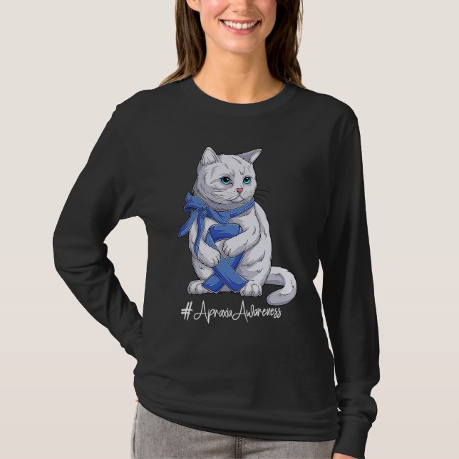 Camiseta Cat National Apraxia Awarness Mês Blue Ribbon (Frente)