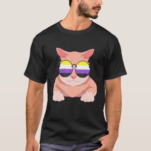 Camiseta Cat Nonbinary Flag Óculos Sungbt Pride Lgbt Não Bi