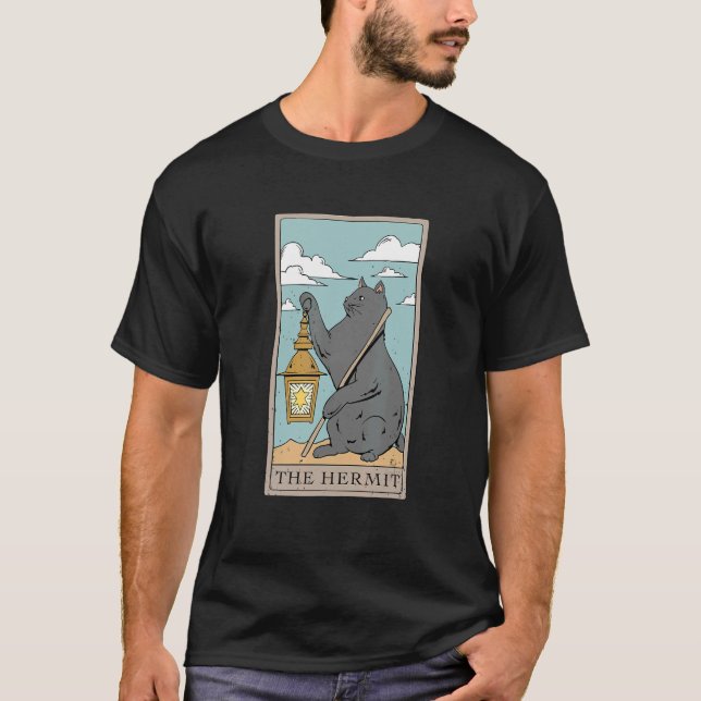Camiseta Cat O Cartão Hermit Tarot para um Leitor de Cartão (Frente)