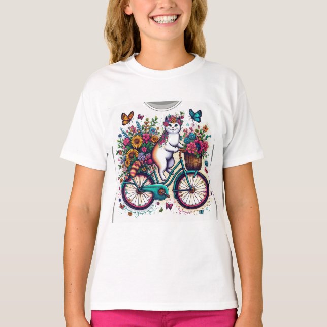 Camiseta Cat on Bicycle Design T-Shirt (Frente)