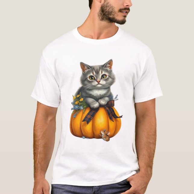 Camiseta Cat on Halloween pumpkin Classic T-Shirt (Frente)