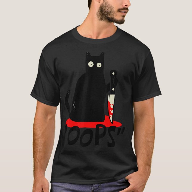Camiseta Cat Oops Black Cat Assassino Com Knife Hallo (Frente)