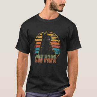 Camiseta Cat Papa Funny Retro 70 anos 80 Vintage Dia dos Pa