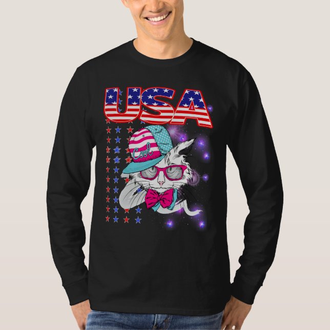 Camiseta Cat Patriotic USA Cat  Dog Moms 4th July Apparel (Frente)