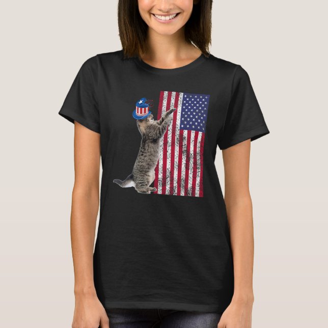 Camiseta Cat Patriotic USA Cat  Dog Moms 4th July Apparel 1 (Frente)