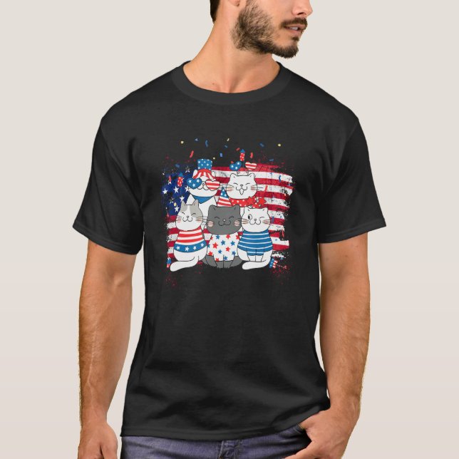 Camiseta Cat Patriotic USA Flag Cat  Cat Moms 4th Of July (Frente)
