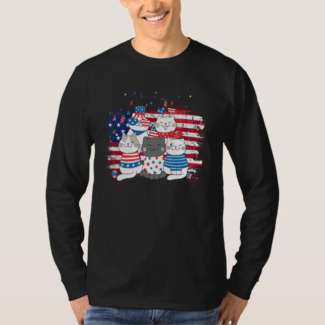 Camiseta Cat Patriotic USA Flag Cat  Cat Moms 4th Of July (Frente)