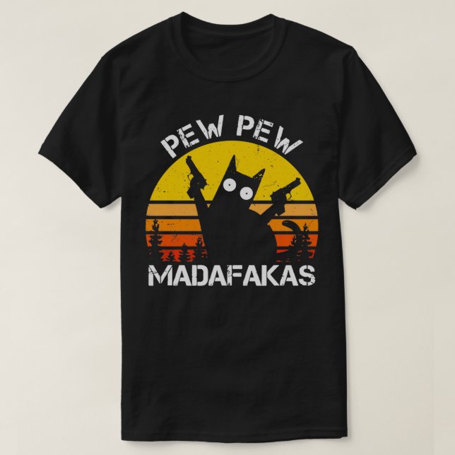 Camiseta CAT Pew Madafakas Crazy Summer Cat com Arma (Frente do Design)