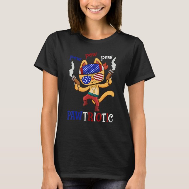 Camiseta Cat Pew Pawtriotic Cat 4 De Julho Humor Tee (Frente)